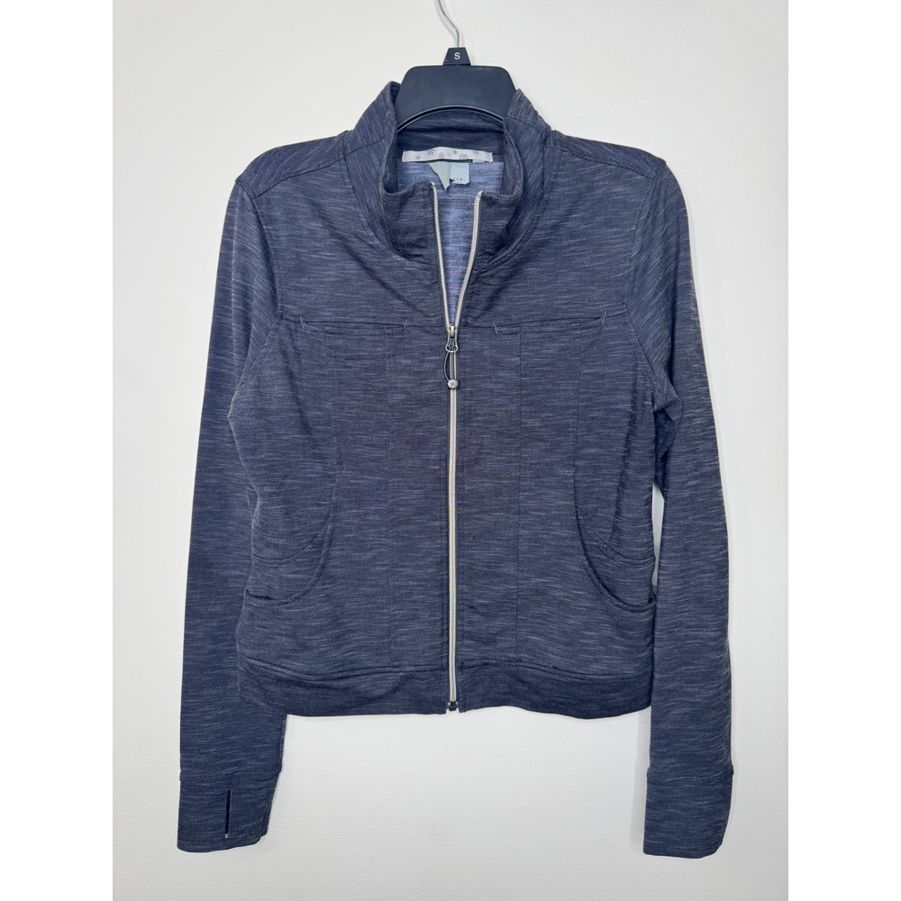 Athleta Womens Gray Space Dye Full Zip Mock Neck Jacket Thumbholes